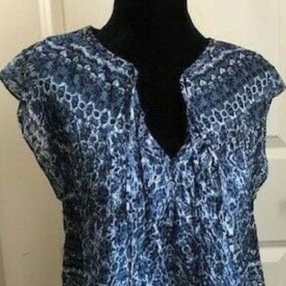 Rebecca Taylor Silk Cotton Blouse Womens 0 Blue Sleeveless Paisley Peasant Top - Picture 5 of 7